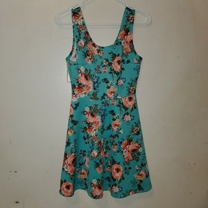 Blue Tank Top Dress With Pink Flowers